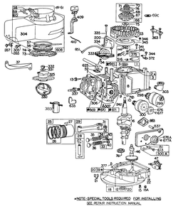 Cylinder,sumps,piston,mufflers Diagram and Parts List for  Briggs and Stratton Engine
